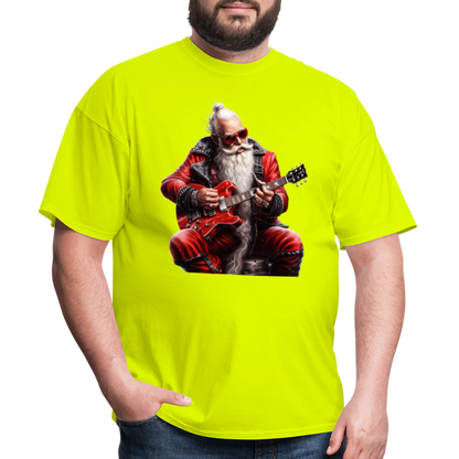 Santa Claus Hair Bun Playing Guitar Unisex Classic T-Shirt - safety green