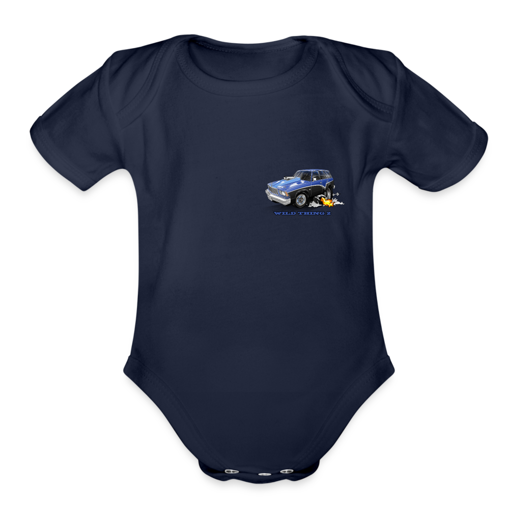 Organic Short Sleeve Baby Bodysuit 1978 Malibu Station Wagon - dark navy