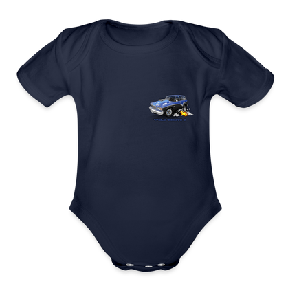 Organic Short Sleeve Baby Bodysuit 1978 Malibu Station Wagon - dark navy