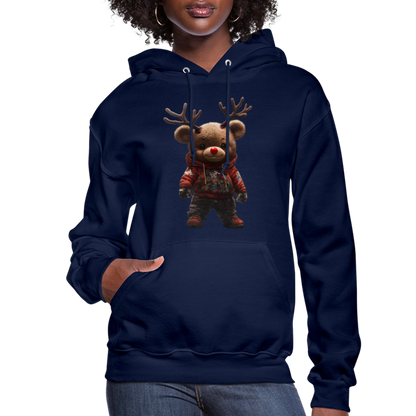 Gangster Christmas Teddy Bear With Antlers (Design E) Women's Hoodie - navy