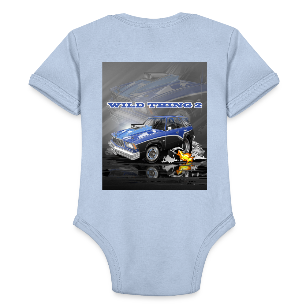 Organic Short Sleeve Baby Bodysuit 1978 Malibu Station Wagon - sky