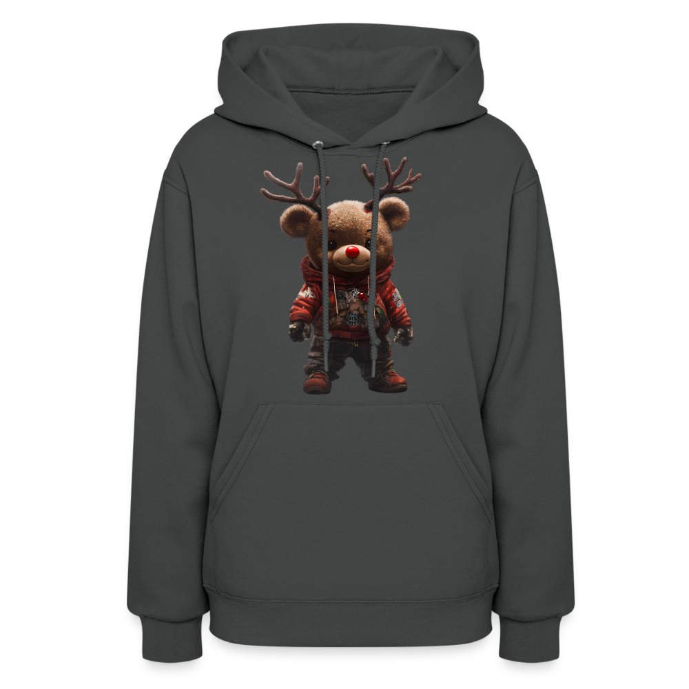 Gangster Christmas Teddy Bear With Antlers (Design E) Women's Hoodie - asphalt