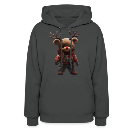 Gangster Christmas Teddy Bear With Antlers (Design E) Women's Hoodie - asphalt
