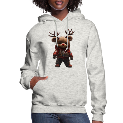 Gangster Christmas Teddy Bear With Antlers (Design E) Women's Hoodie - heather oatmeal