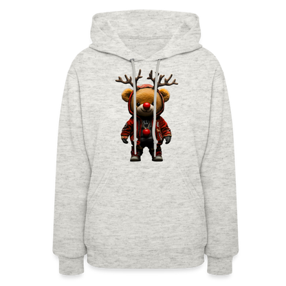 Gangster Christmas Red Nose Teddy Bear With Antlers (Design F) Women's Hoodie - heather oatmeal
