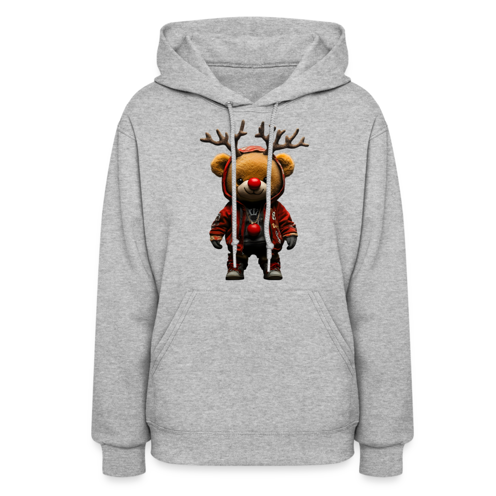 Gangster Christmas Red Nose Teddy Bear With Antlers (Design F) Women's Hoodie - heather gray