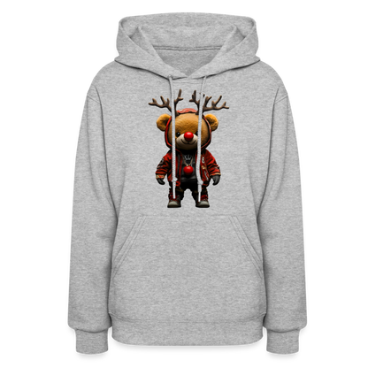 Gangster Christmas Red Nose Teddy Bear With Antlers (Design F) Women's Hoodie - heather gray
