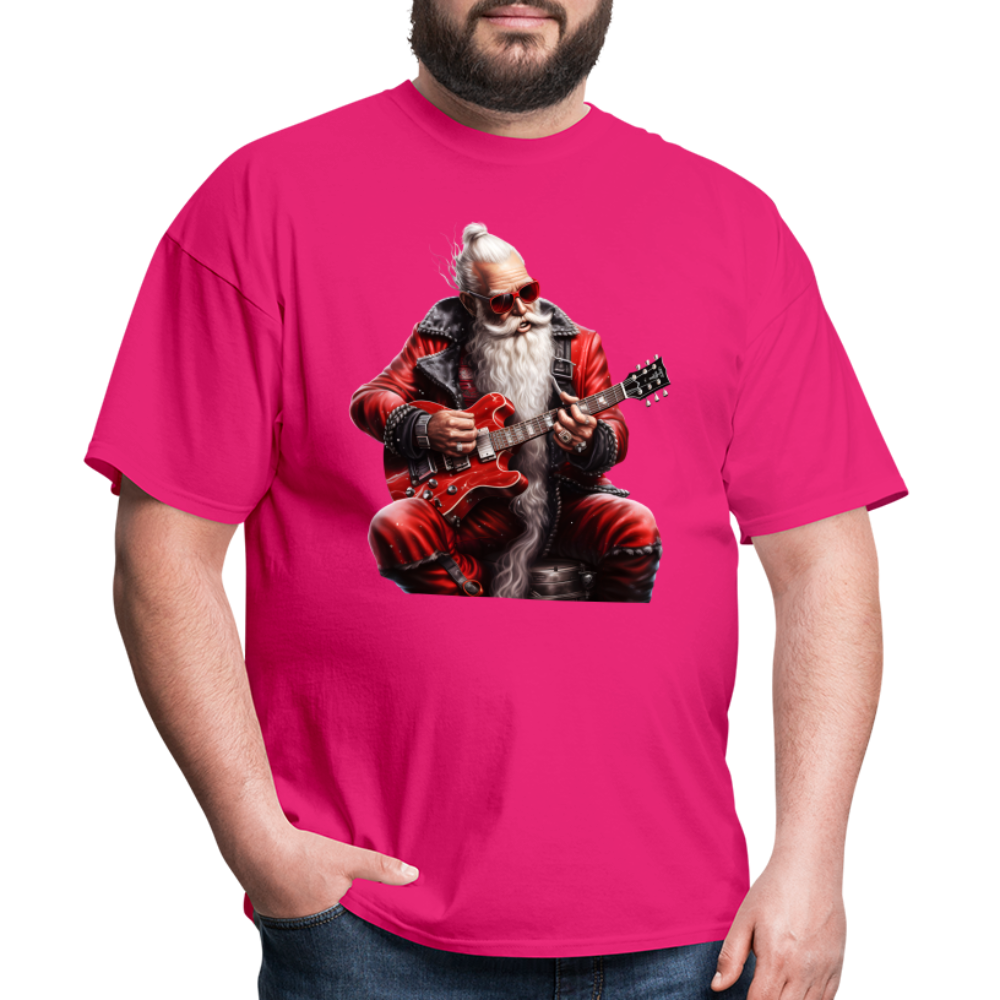 Santa Claus Hair Bun Playing Guitar Unisex Classic T-Shirt - fuchsia