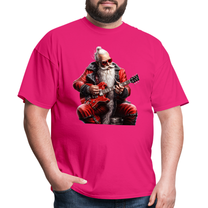 Santa Claus Hair Bun Playing Guitar Unisex Classic T-Shirt - fuchsia