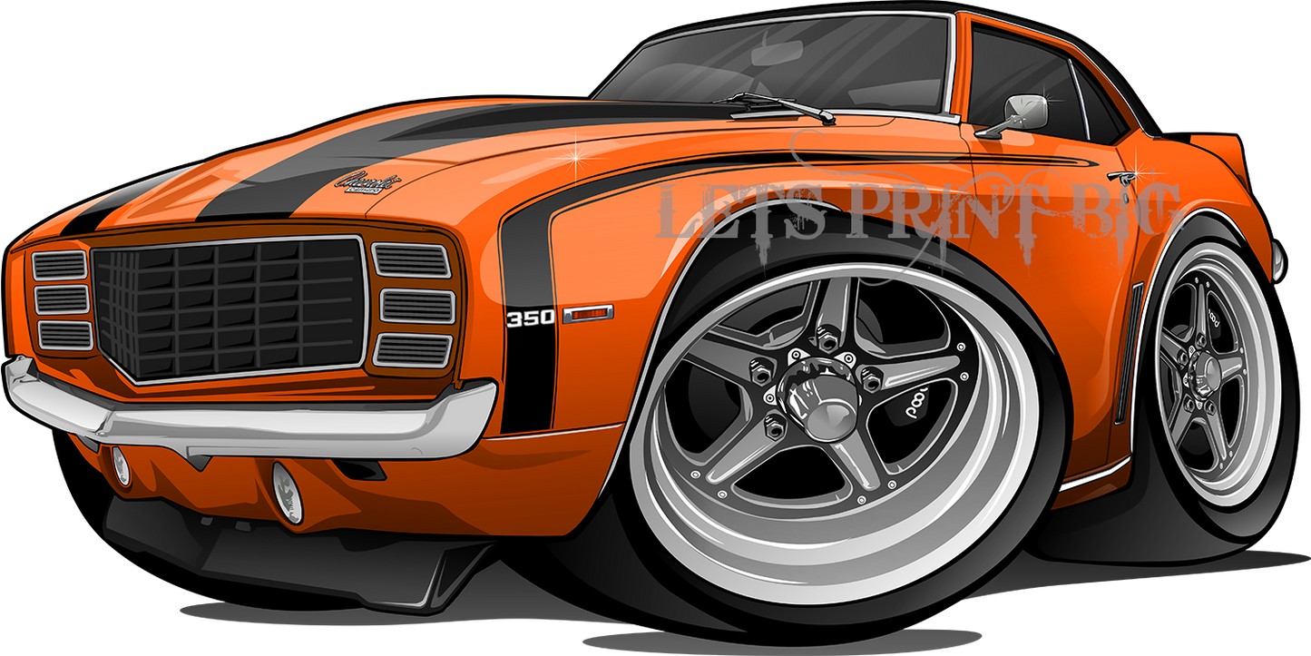 Car Art 1st Generation Yellow Black Stripes 1969 Camaro Wall Decal