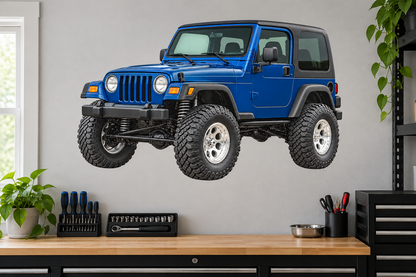 2001 Jeep Wrangler TJ Patriot Blue garage wall decal mockup