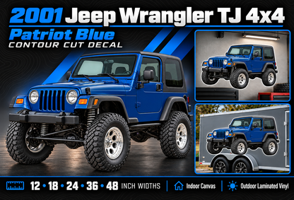 2001 Jeep Wrangler TJ Patriot Blue summary with size and material options