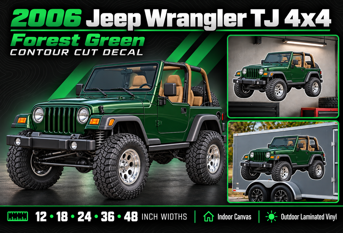 2006 Jeep Wrangler TJ Forest Green summary with size and material options