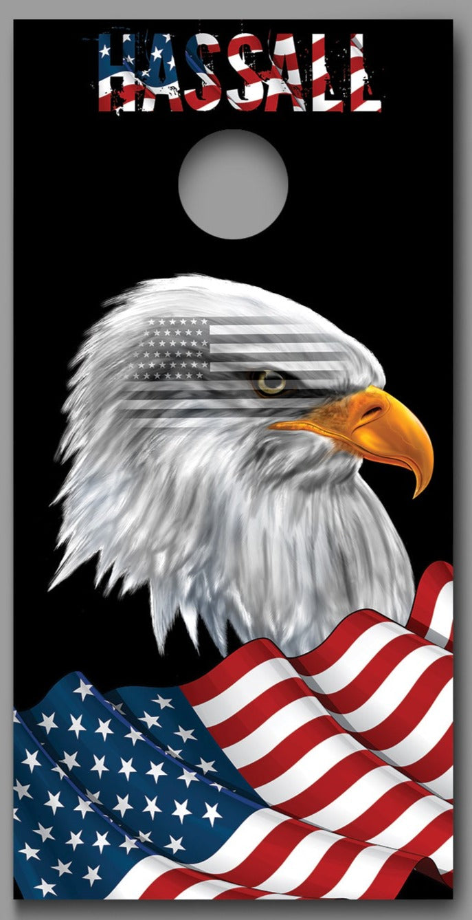 Custom Name American Flag with Bald Eagle Cornhole Board Decal Wraps