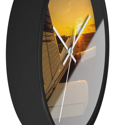 Aviation Sunset Wall Clock — Airplane Photo Decor for Pilots & Flight Lovers