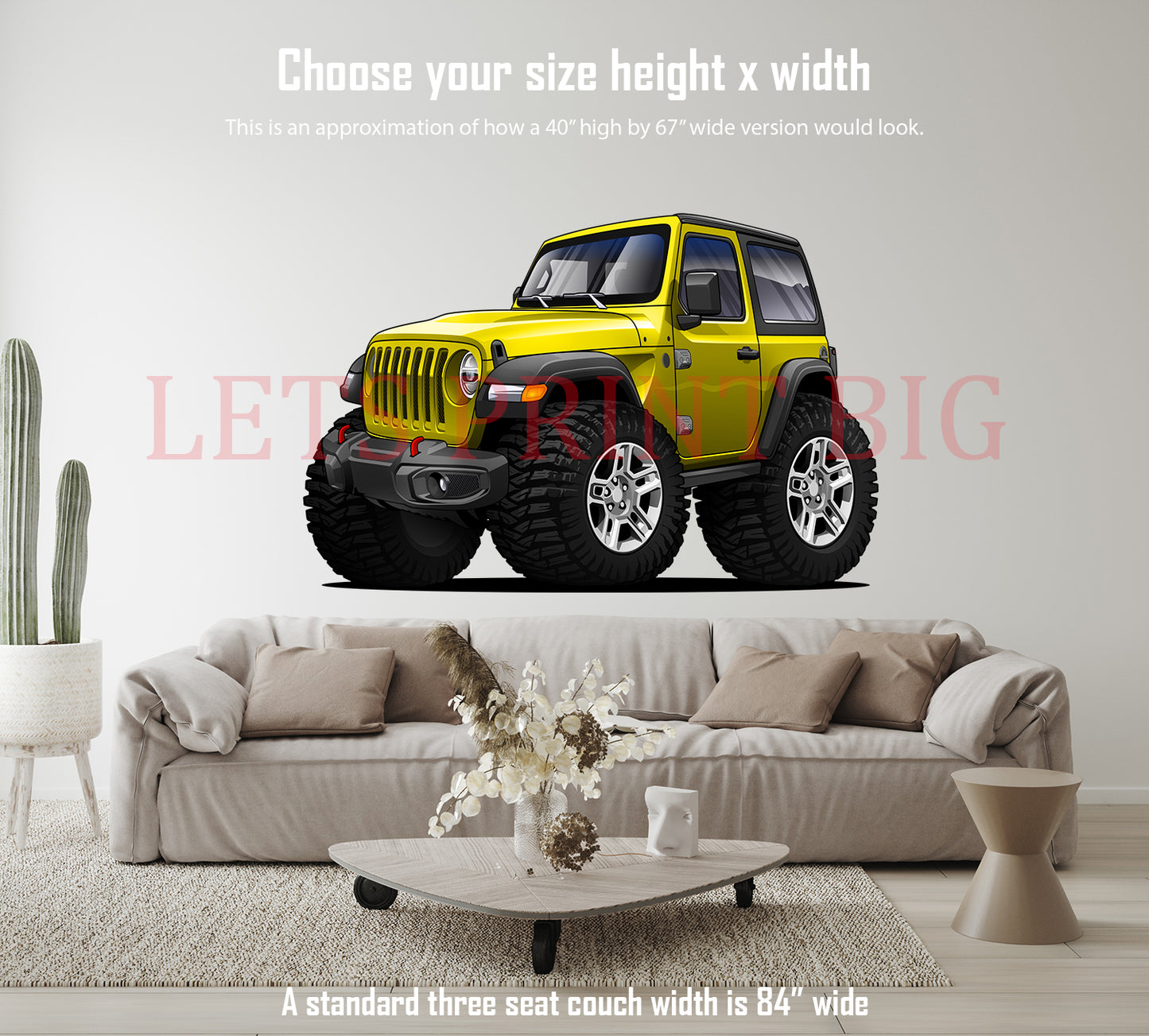 2020 Jeep Wrangler Cartoon Yellow Car Art Wall Decal
