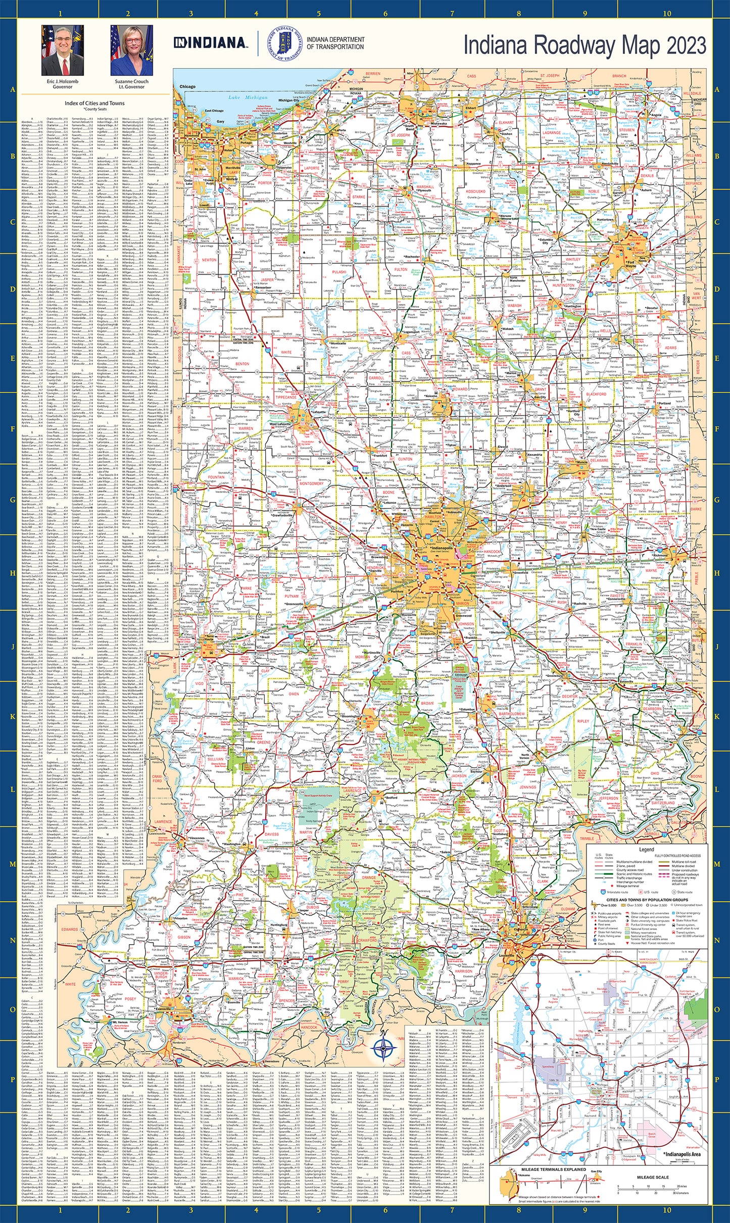 Indiana State Road Map Large Wall Mural