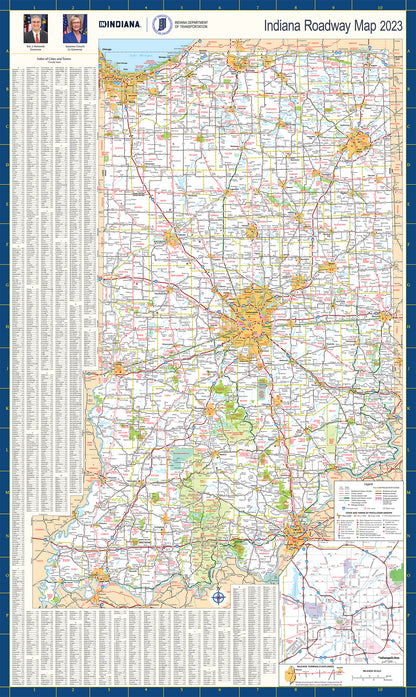 Indiana State Road Map Large Wall Mural