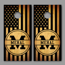 Custom Last Name Initial Wood American Flag Cornhole Board Decal Wraps