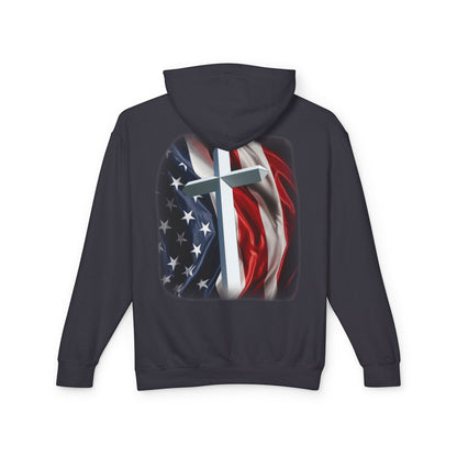 Christian Cross & American Flag Hoodie - Patriotic Faith Sweatshirt