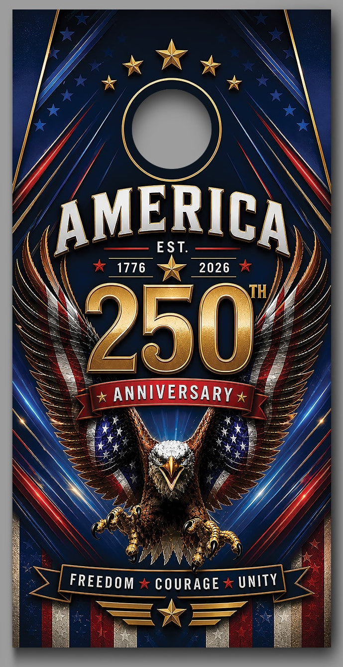 250th Anniversary Eagle Flag Wings Freedom Red White Blue Modern Bright design Corn hole Decal Wraps