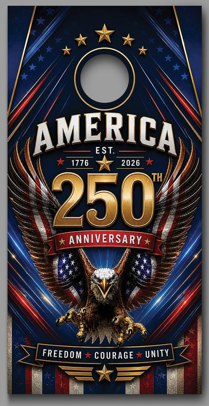 250th Anniversary Eagle Flag Wings Freedom Red White Blue Modern Bright design Corn hole Decal Wraps