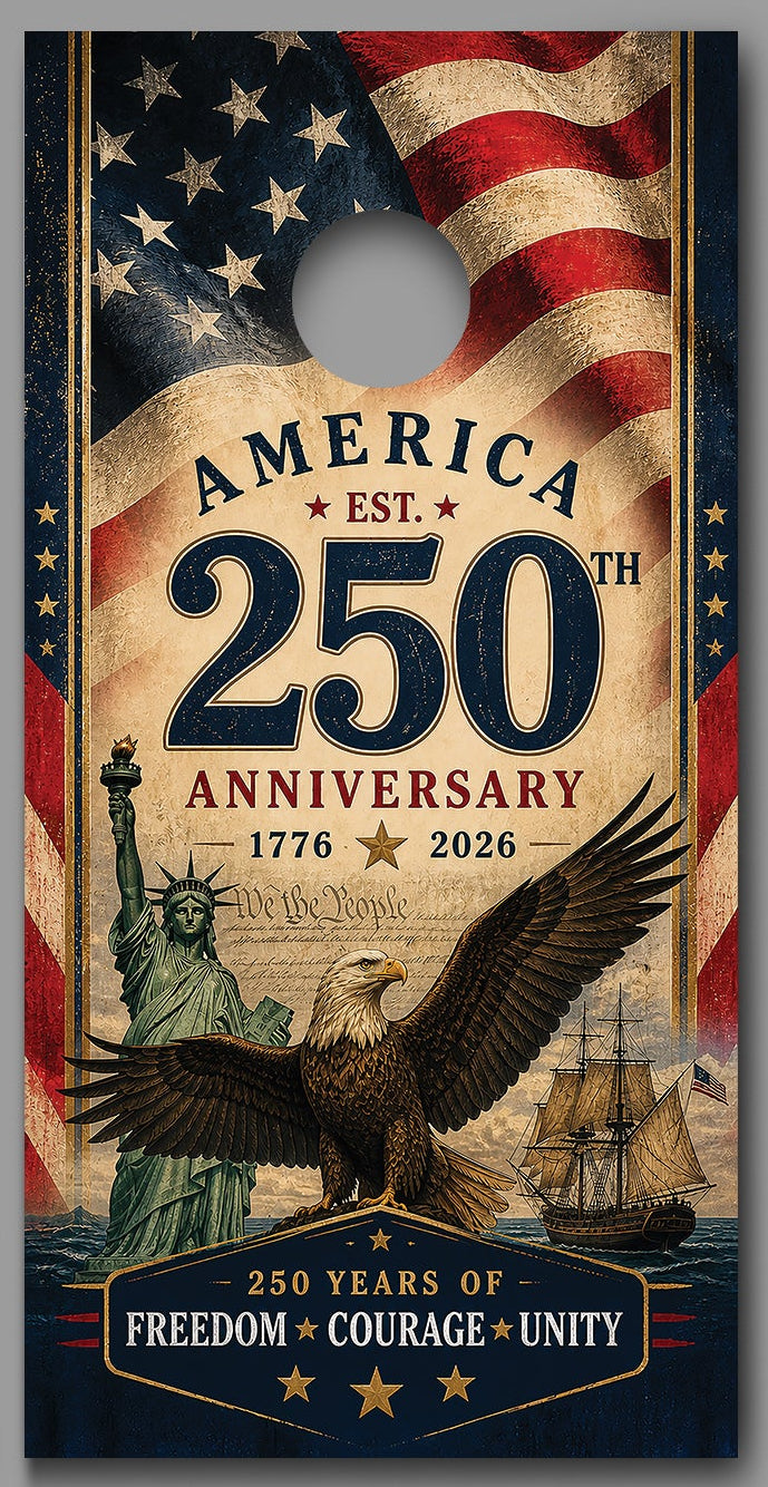 250th Anniversary Freedom Red White Blue wood design Corn hole Decal Wraps