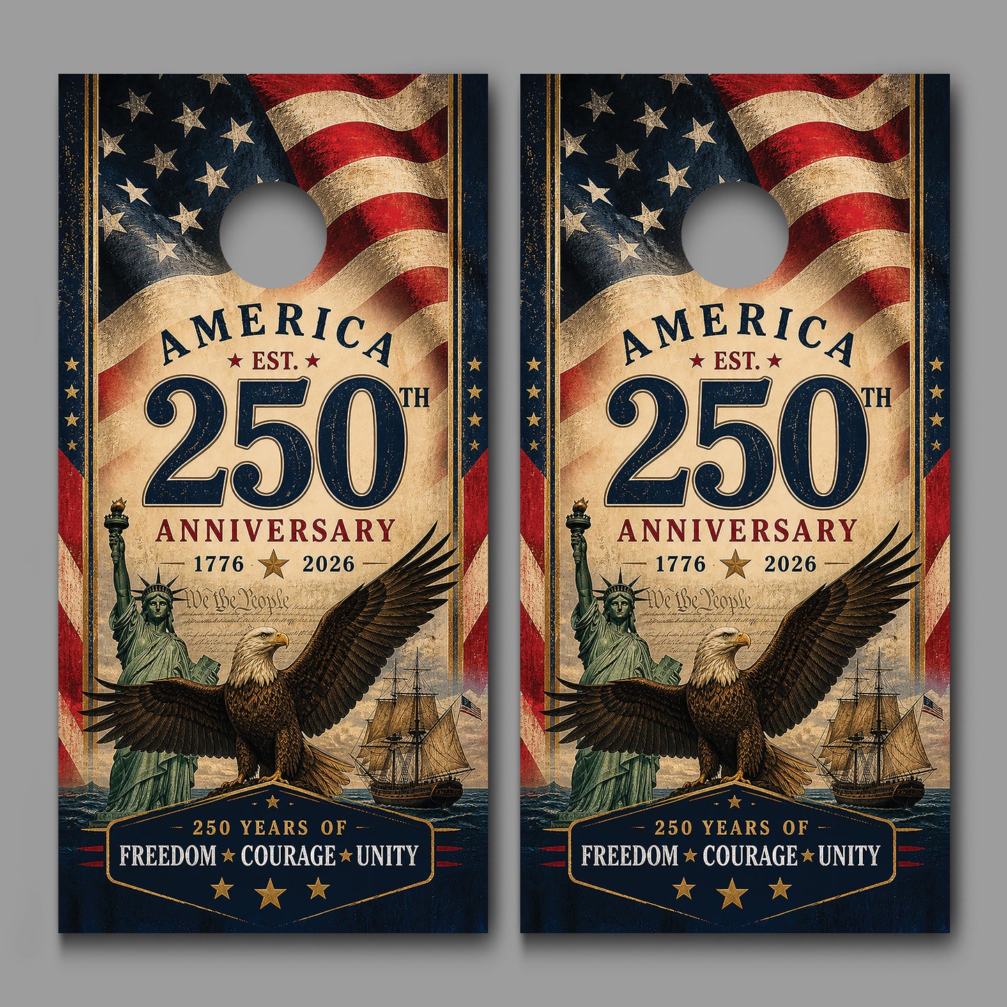 250th Anniversary Freedom Red White Blue wood design Corn hole Decal Wraps