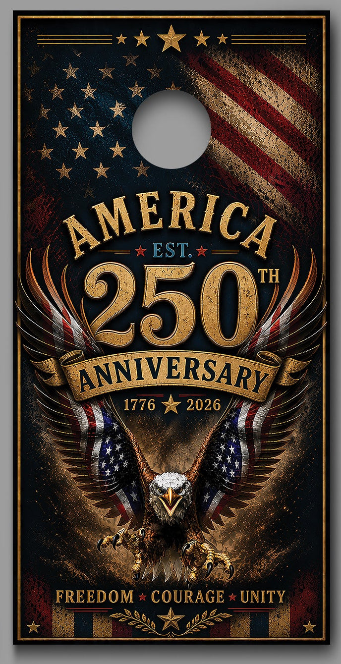 250th Anniversary Eagle Flag Wings Freedom Red White Blue wood design Corn hole Decal Wraps