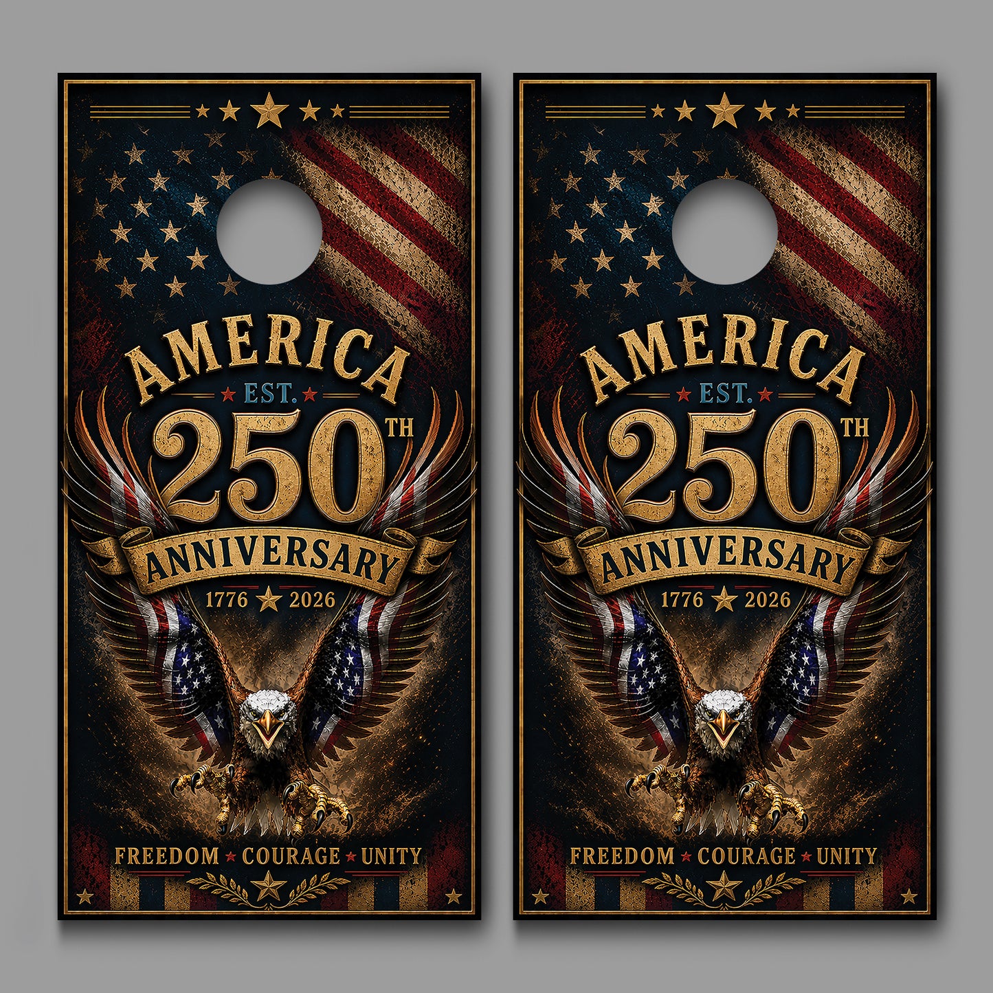 250th Anniversary Eagle Flag Wings Freedom Red White Blue wood design Corn hole Decal Wraps