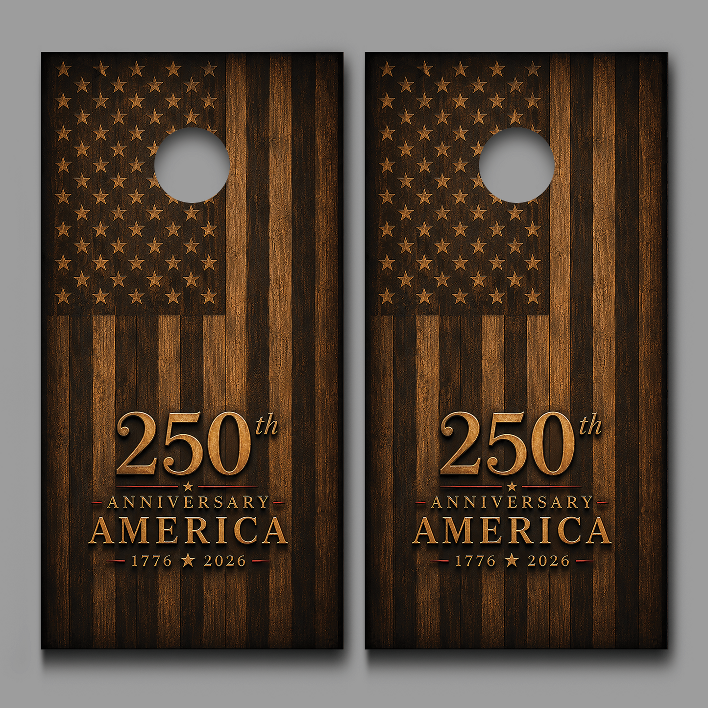 250th Anniversary Burnt Wood Design American Flag Corn hole Decal Wraps