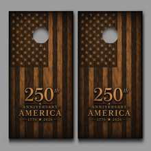250th Anniversary Burnt Wood Design American Flag Corn hole Decal Wraps