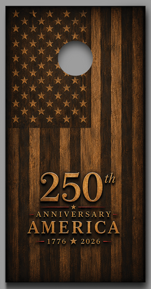 250th Anniversary Burnt Wood Design American Flag Corn hole Decal Wraps