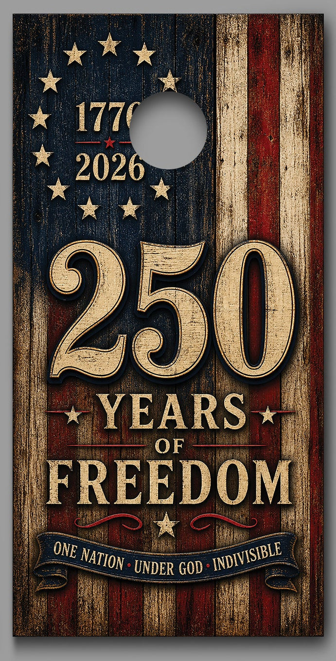 250 Years of Freedom Red White Blue wood design Corn hole Decal Wraps