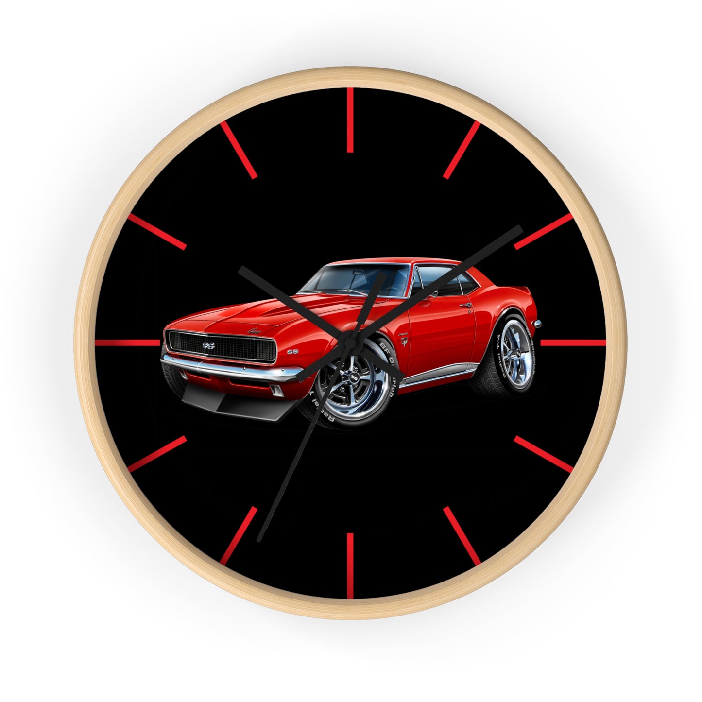 Classic 1967 Red Camaro Muscle Car Wall Clock — Retro Automotive Decor for Car Lovers