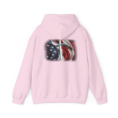 Gildan Patriotic Cross Hoodie — American Flag Christian Faith Pullover