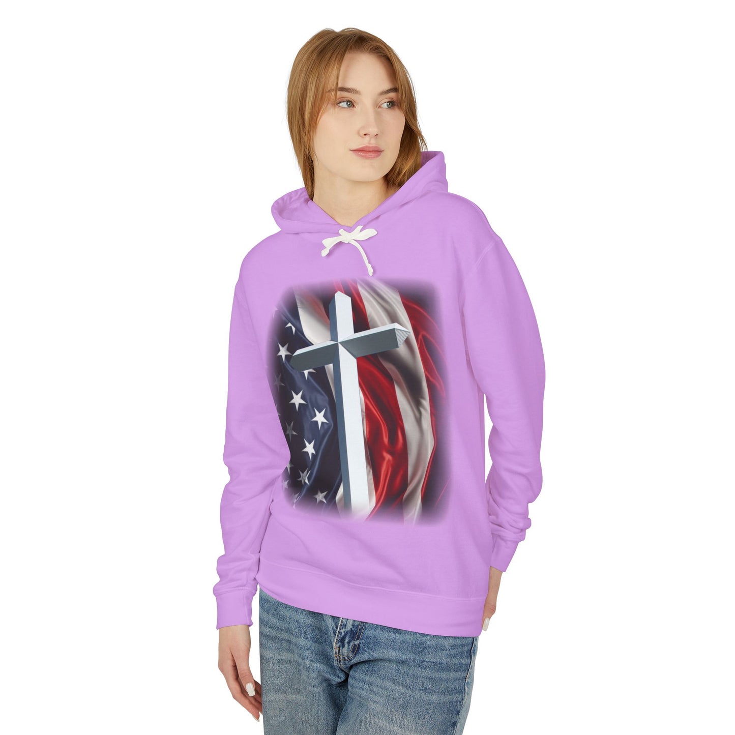 Christian Cross & American Flag Hoodie - Patriotic Faith Sweatshirt