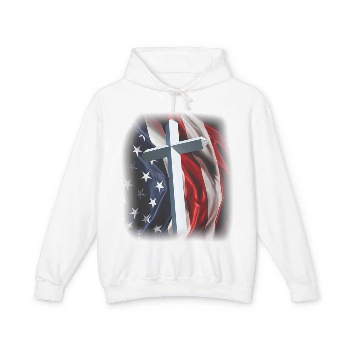Christian Cross & American Flag Hoodie - Patriotic Faith Sweatshirt