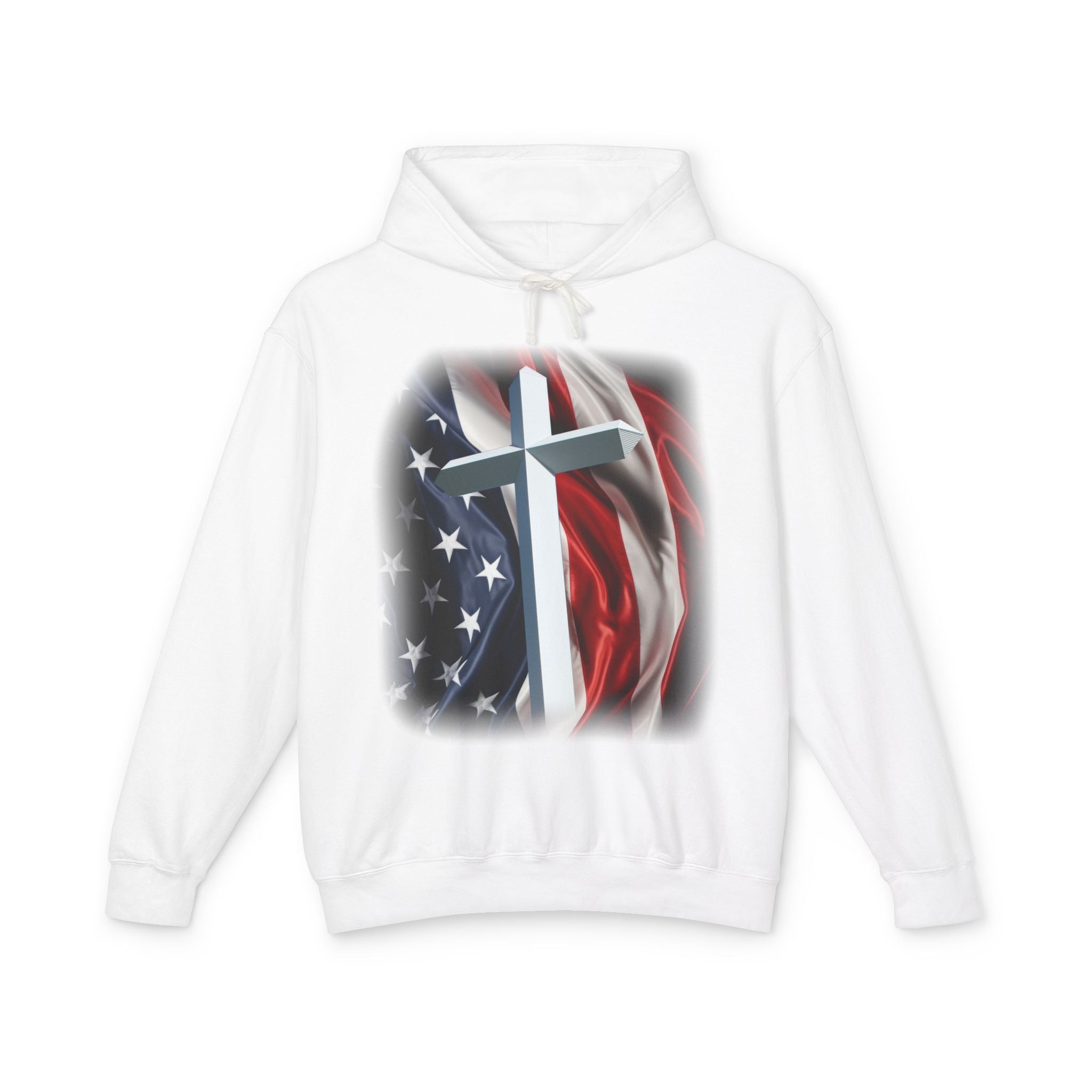 Christian Cross & American Flag Hoodie - Patriotic Faith Sweatshirt