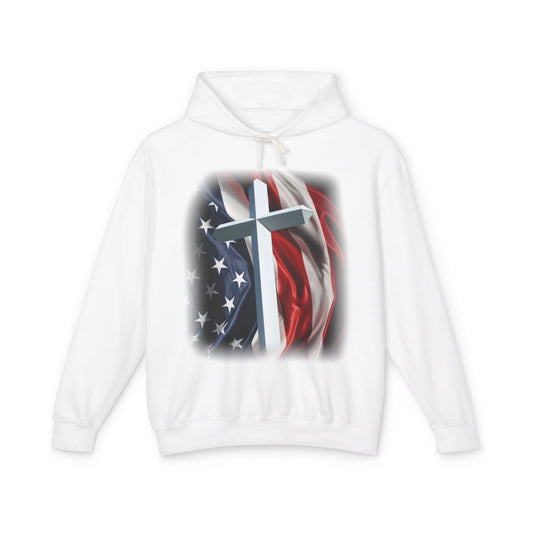 Christian Cross & American Flag Hoodie - Patriotic Faith Sweatshirt