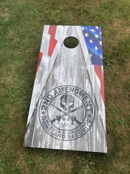 Flag 2nd Amendment Wood Design Cornhole Graphics Decal Wraps on board