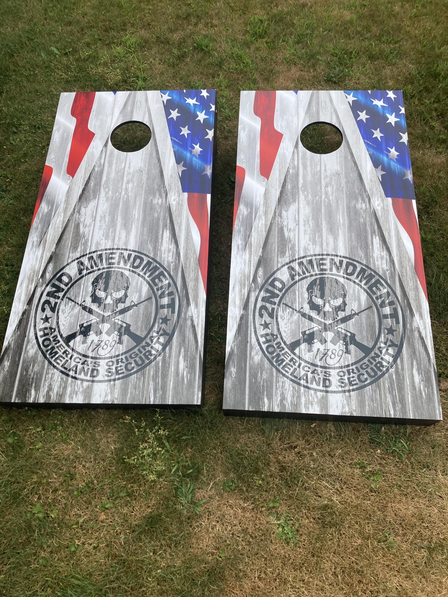 Flag 2nd Amendment Wood Design Cornhole Graphics Decal Wraps on boards 2