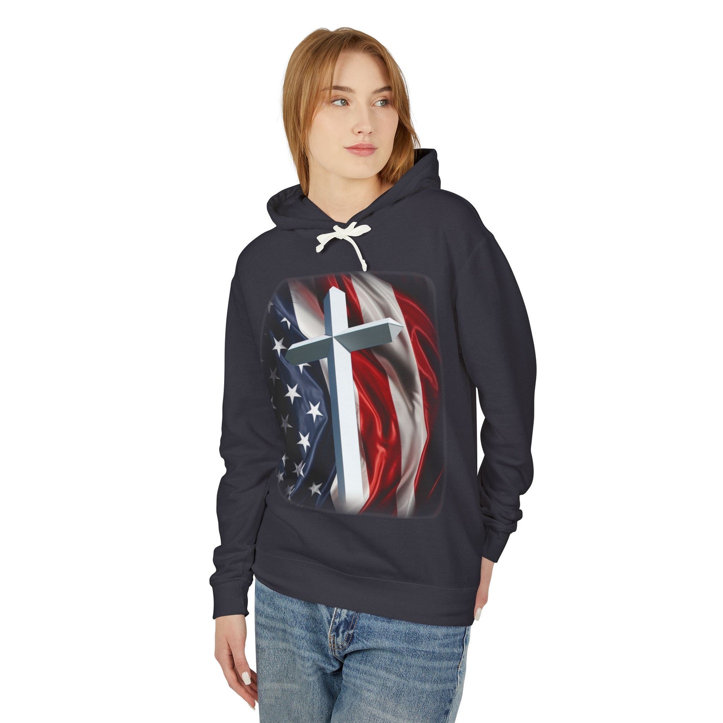 Christian Cross & American Flag Hoodie - Patriotic Faith Sweatshirt