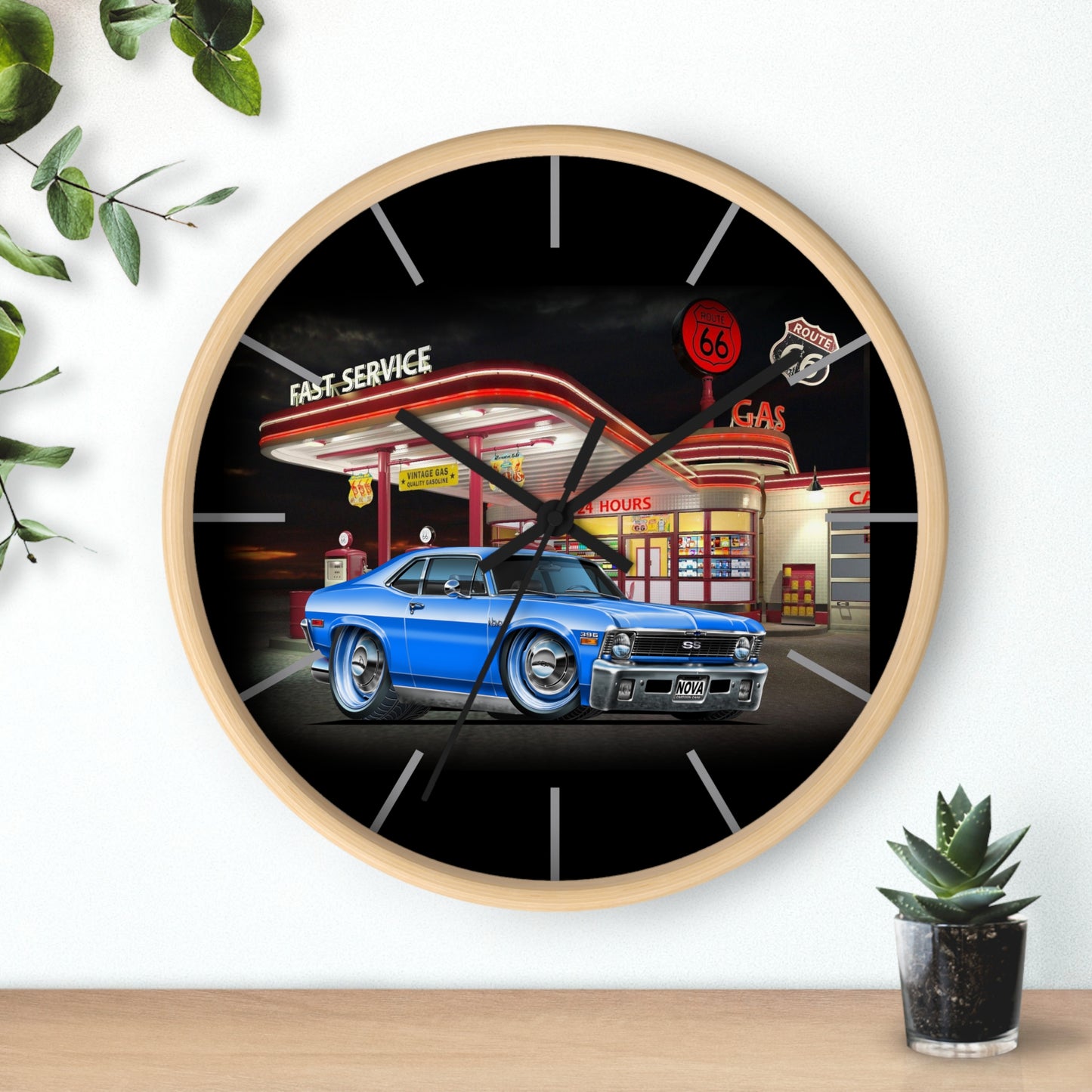 1971 Nova Classic Muscle Car Wall Clock — Blue at Retro Gas Station