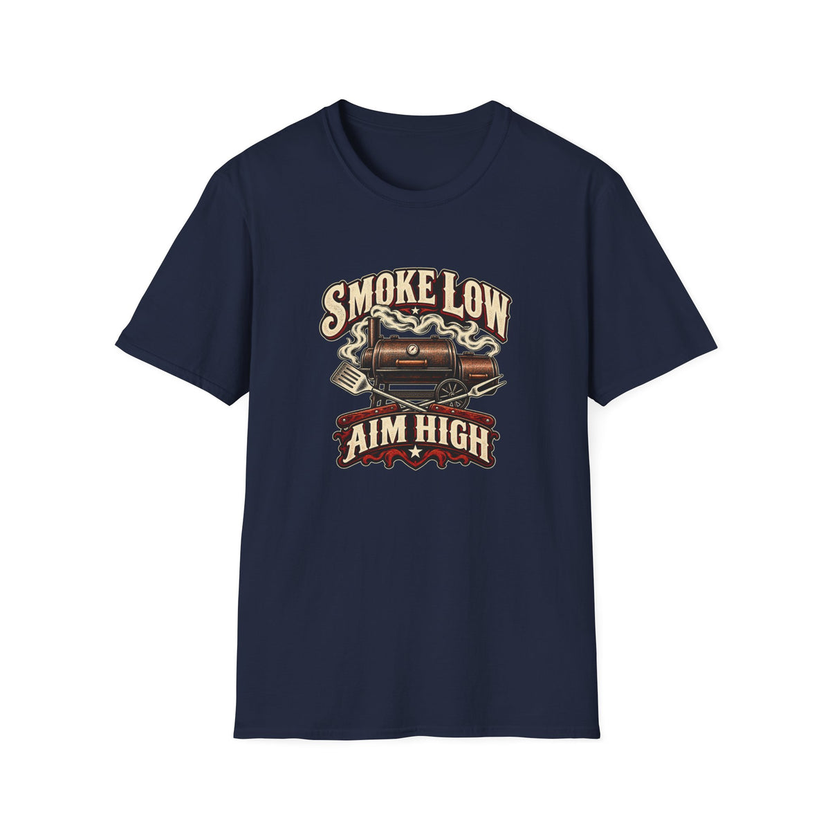 Smoke Low Aim High T-Shirt | Vintage BBQ Smoker Pitmaster Tee