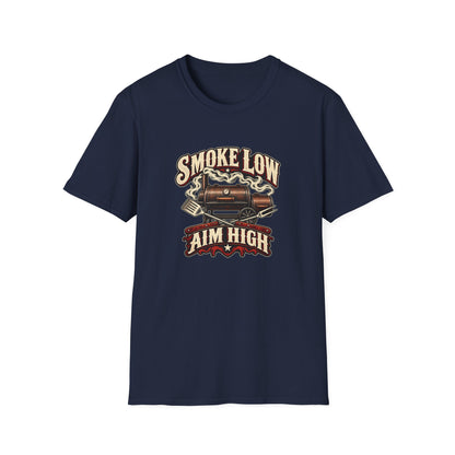 Smoke Low Aim High T-Shirt | Vintage BBQ Smoker Pitmaster Tee