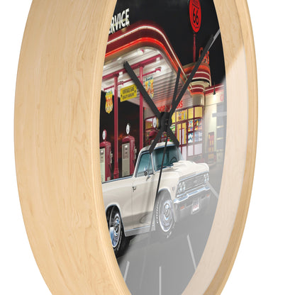 1966 El Camino Classic Car Wall Clock — Retro Route 66 Gas Station Design