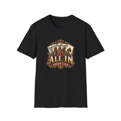 All In Poker Club T-Shirt | Vintage Royal Flush Card Game Tee