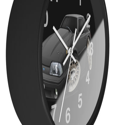 Mustang Fox Body Classic Muscle Car Wall Clock — Black Vintage Sports Car Clock for Garage & Man Cave