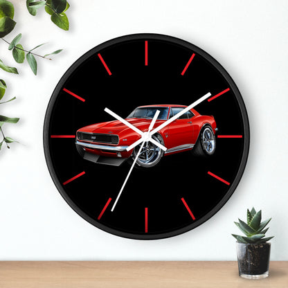 Classic 1967 Red Camaro Muscle Car Wall Clock — Retro Automotive Decor for Car Lovers